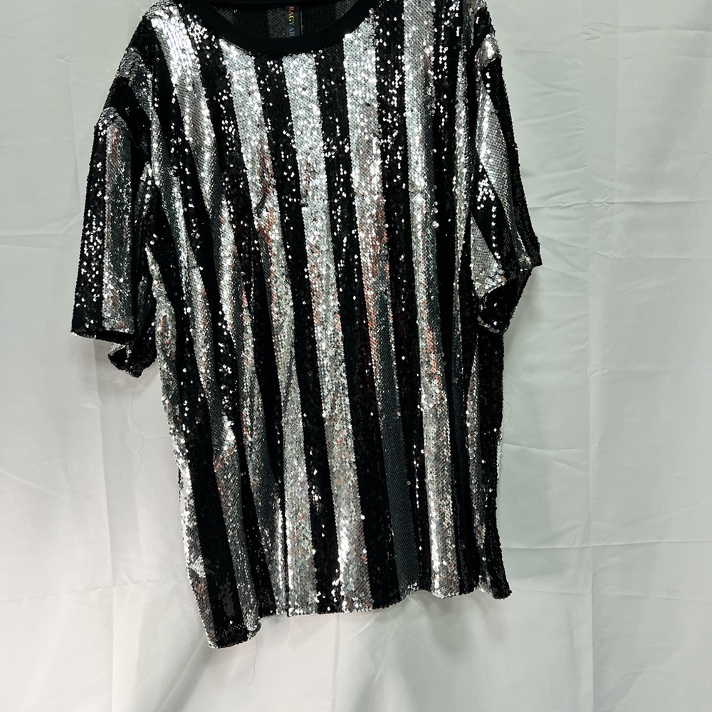 Sequin Striped Black and Silver Tshirtdress